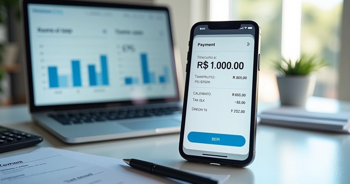 Documento de compra digital mostrando divisão de pagamento entre valor do produto e imposto retido