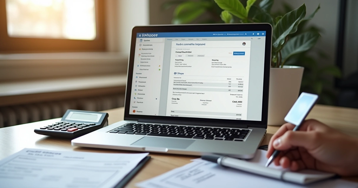 Pessoa emitindo nota fiscal digital no computador com interface da Shopee na tela