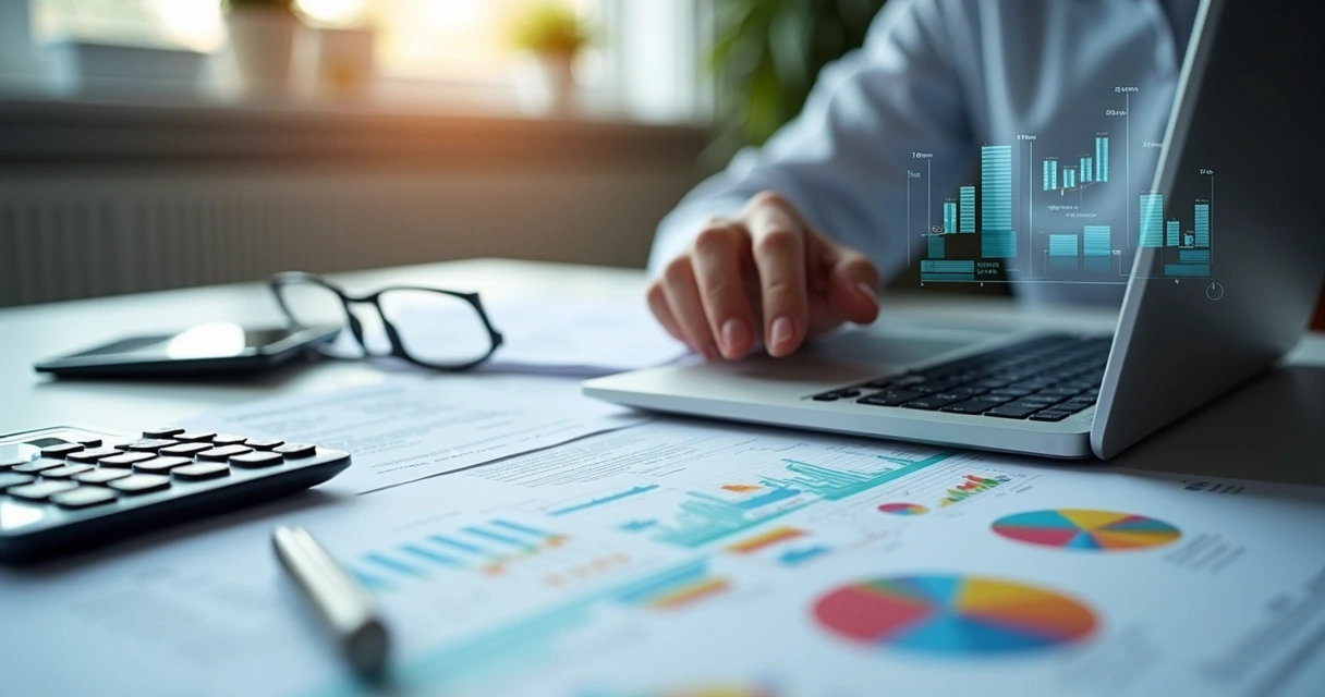 Pessoa consultando documentos fiscais e computador com planilhas financeiras para restituição de tributos federais