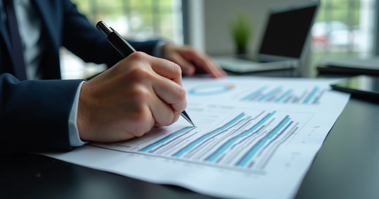 Profissional revisando gráficos financeiros em escritório moderno para prevenção de fraudes contábeis