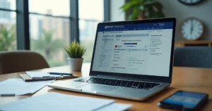 Empresário analisando prazo para abrir CNPJ em notebook com documentos sobre a mesa