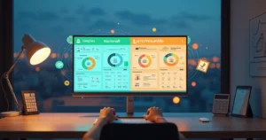 Tela dividida com loja virtual e duas colunas comparando Simples Nacional e Lucro Presumido