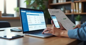 Contador usando notebook com painel do sistema Minhas Dívidas e Pendências aberto na tela