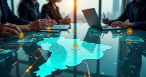 Mapa do Brasil com conexões de vendas interestaduais e impostos ao destino